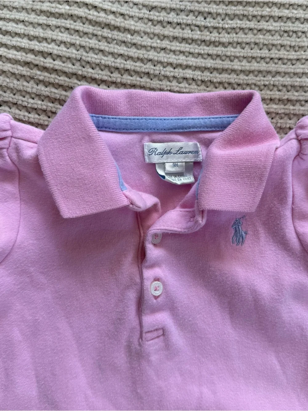 Ralph Lauren Baby Girl Pink Polo Dress Ruffle Hem Puffed Short Sleeve Size 9M